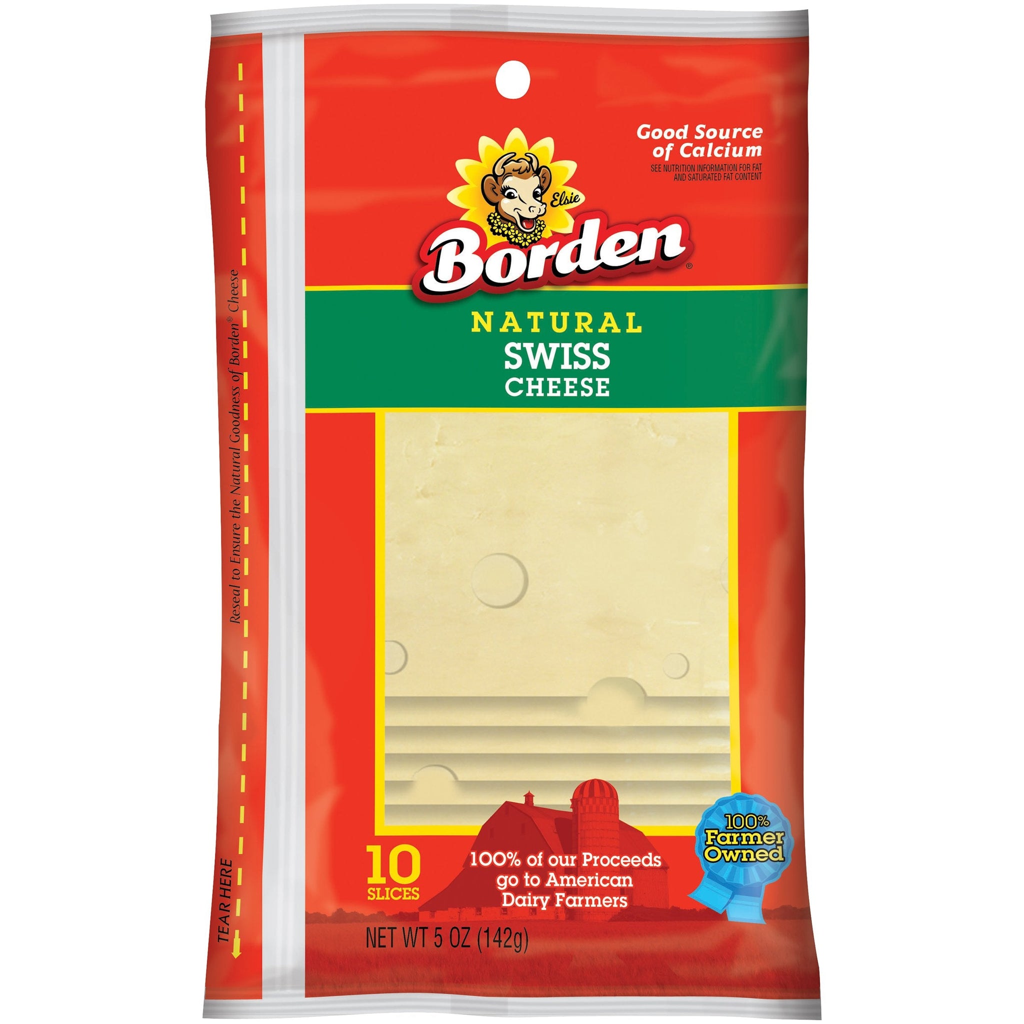 bvi>Borden Natural Swiss Cheese -  6 oz (142 g), 10 slices
